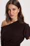 Women's Regular Fit Classic Cut Short Batwing Sleeve Drawstring Waist Brown T-Shirt Blouse - 3