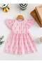 Girl's Cotton Pink Floral Patterned Lace Sleeve Dress - 3
