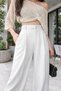 Women's White Palazzo Trousers with Buckle Detail and Elastic Waistband