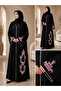 Luxurious Black Abaya with Elegant Pink Embroidery - Classic High-End Design
