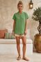Pistachio Green Hakim Collar Short Sleeve Buttoned Embroidered Casual Cotton Woven Blouse 67 55 - 5
