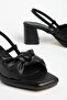 Carlisa Black Skin Platform Open Toe Thick Heeled Shoes - 3