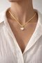 Women's Gold Color 316L Steel Heart Pendant Pearl-Looking Minimal Stylish Elegant Gift - 2