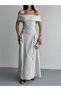 Women's White Black Polka Dot Lycra Boat Neck Long Dress