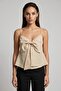 Women's Linen-Like Blouse with Bow Detail on the Front and Adjustable Thin Straps - 4