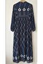 Women's Modest Navy Blue Floral Comfortable Fit Daily Viscose Dress - 4
