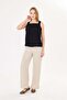 Women's Wide Strap Square Neck Black Linen Blouse - 4