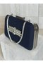 Navy Blue Color Z.A.R.A. Satin Crystal Stone Embroidered Chain Women's Evening Dress Bag Wedding Engagement Graduation - 8
