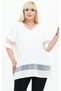 V-Neck Short Sleeve Skirt Collar and Sleeve Sequin Tulle Detailed Casual Flowy Cut Slit Style Blouse - 5
