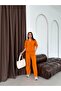 Women's High-Waisted Front-Cut Trousers - Single Pocket Shirt Linen Set - 3