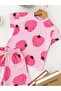 Girl's Cotton Pink Strawberry Patterned T-Shirt and Shorts Set - 4