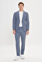 Men's Navy Blue Slim Fit Mono Collar Patterned Suit with Tie at the Waist - 4