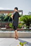 Semi-Closed Hijab Swimsuit Black Short Sleeve Houndstooth Robe C1T3N2O62-1 - 3