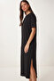 Slit Basic Summer Knitted Dress Lrn0050 Black - 2