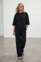 Women's black crew neck three-quarter sleeve modal blouse and double pocket pant set alc-x15234 - 2