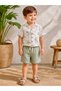 100% Cotton Muslin Fabric Palm Tree Patterned Khaki Color Shorts Shirt Boys' Summer Set for Holidays
