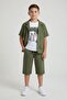Green Linen Shirt and Shorts Boys' 3-Piece Top and Bottom Set 24033 - 2