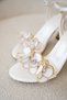 Cage Stone Flower Detailed Women's White Heeled Shoes - 7