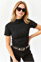 Women's Black Overlock Stitching Detailed Wrinkled Blouse Blz-19003346 - 3