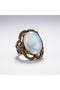 Bronze Vintage Women's Ring Authentic Jewelry Margazite Inlaid White Oval Stone Adjustable - 2