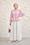 Women's Gold Button Detail Ruffled Short Shirt Pink - 2