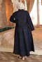 Navy Blue Jacket and Skirt Set with Stitching Detail - 5