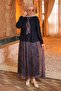 Navy Blue Chiffon Skirt Suit with Scarf Detail