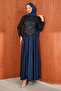 Navy Blue Top Sequined Design Evening Dress - 4