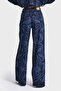İts Basic Women's Dark Blue Color Palazzo Fit Shiny Stone Patterned Special Design Denim Jeans - 4
