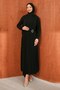Black Draped Evening Dress with Waist Buckle - 4