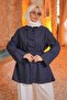 Navy Blue Pleated Front Shirt with Waist Tie - 4