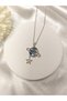 Women's Silver Color Steel Chain Planet Star Necklace with Pearlescent Look Stones, Stylish Gift - 3