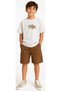 Boy's Stylish Brown T-Shirt and Shorts Set with Graffiti Writing on the Front and Back, Batik Patterned T-Shirt and Linen Shorts