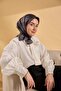 وشاح حرير تويل بنمط بسيط أسود رمادي 90x90 - 2