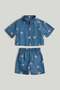 Blue Embroidered Shirt and Shorts Outfit