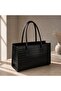 Black Crocodile Pattern Textured Women's Midi Tote Shoulder Bag - 2