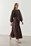 Drawstring Cotton Dress Brown - 2