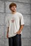 Men's T-Shirt with Letter Stitching, Washable, Cream, Oversize, Crew Neck, Cotton - 4