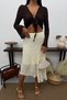 Women's Lace Skirt Lined Midi Length High Waist Textured Summer Long Skirt - 4