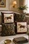 Plaid Patterned Vintage Horse Figured Luxury Runner and Set of 4 Throw Pillow Covers - 2