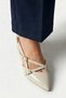 Mary Jane Beige Patent Leather Cross Buckle Slingback - Pointed Toe Low Square Heel Elegant Women's Shoes - 3