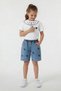 Ecru Heart Embroidered Collared T-Shirt and Jean Shorts Girls' Set 24064 - 4