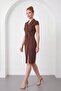 Women's Brown Double-Breasted Collar Button Detail Midi Event Dress