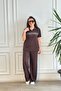 Polo Collar Ribbed Stone Embroidered Short Sleeve Set - 3