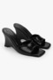 Women's Malibu Black Leather Wedge Heeled Slippers - 2