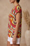 Women's Pink Orange Colorful Patterned Crepe Fabric V-Neck Low Sleeve Relax Fit Blouse - 7