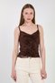 Women's degaje neckline strappy blouse - bitter brown - 4