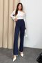 Women's High Waist Buttoned Zippered Lycra Straight Casual Ribbed 4-Piece Palazzo Trousers - 3