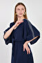 Women's Embroidered Tie-Front Blouse - Navy Blue/White - 2