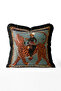 Vintage Miniature Patterned Fringed Throw Pillow Cover with Figure on Tiger - Authentic Fur with Black Tassels - 3